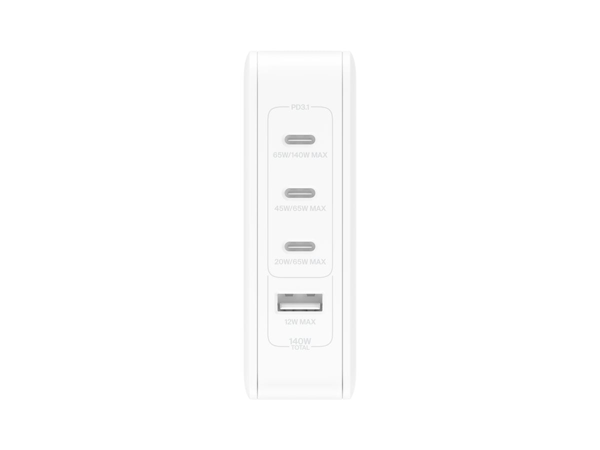 Belkin - Adaptador de corriente - tecnología GaN - 140 vatios - Fast Charge Suministro de energía 3.1 - 4 conectores de salida (3 USB-C USB) - blanco