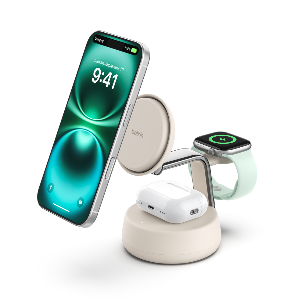 Belkin - Qi2 25W 3 in 1 UltraCharge Pro Magnetic Charging Dock Sand - Lithium - Para Universal Guatemala