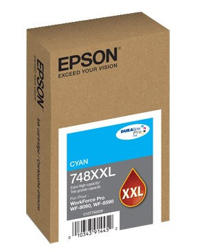 Epson 748XXL - XL - cián - original - blíster con alarmas de RF/acústica - cartucho de tinta - para WorkForce Pro WF-6090 WF-6590 WF-8090 WF-8090 D3TWC WF-8590 WF-8590 D3TWFC Guatemala
