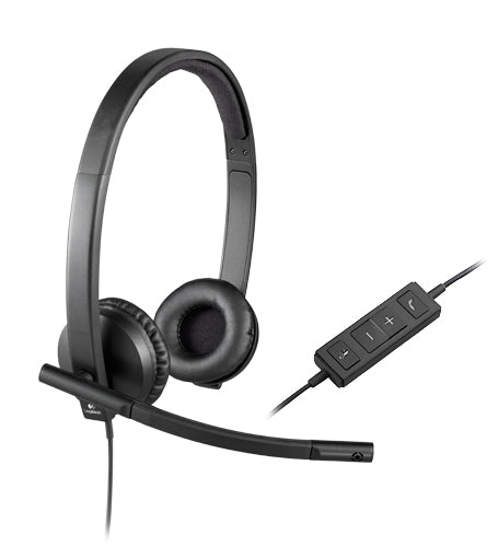 Logitech H570e Wired Headset Stereo Headphones with Noise-Cancelling Microphone USB in-Line Controls with Mute Button Indicator LED PC/Mac/Laptop - Black - Auricular - en oreja - cableado - USB - Certificado para Skype Empresarial con certificación Lync 2013 Guatemala