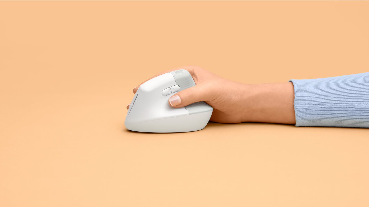 Logitech Lift Vertical Ergonomic Mouse - Ratón vertical - ergonómico - 6 botones - inalámbrico - 2.4 GHz Bluetooth - receptor de USB Logitech Logi Bolt - blanco hueso Guatemala