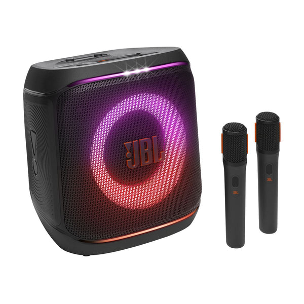 JBL PartyBox Encore 2 con dos micrófonos