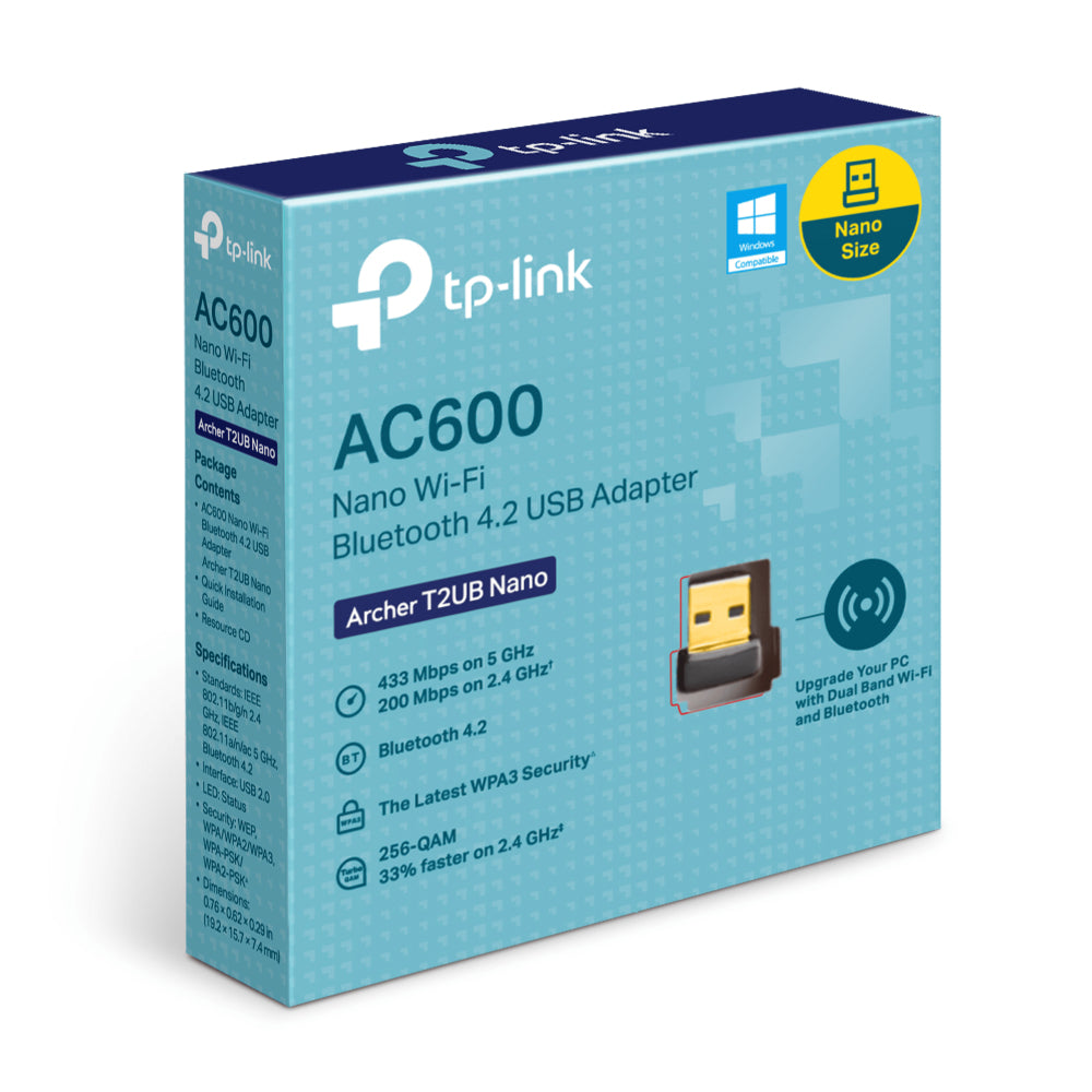 TP-Link Archer T2UB Nano V1 - Velocidad 433 Mbps a 5 GHz + 200 Mbps a 2.4 GHz- USB 2.0-Bluetooth 4.2 - Wi-Fi 5 Guatemala