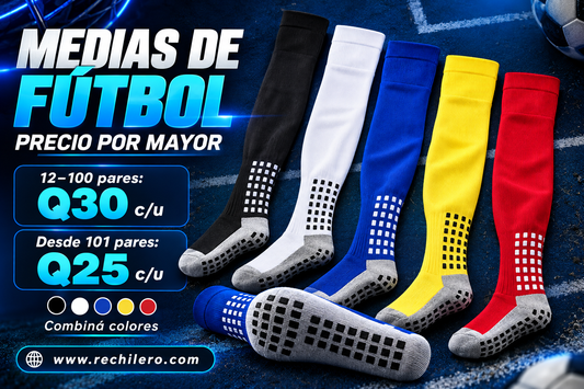 Medias de fútbol antideslizantes por mayor en Rechilero: Q30 desde 12 pares y Q25 desde 101 pares
