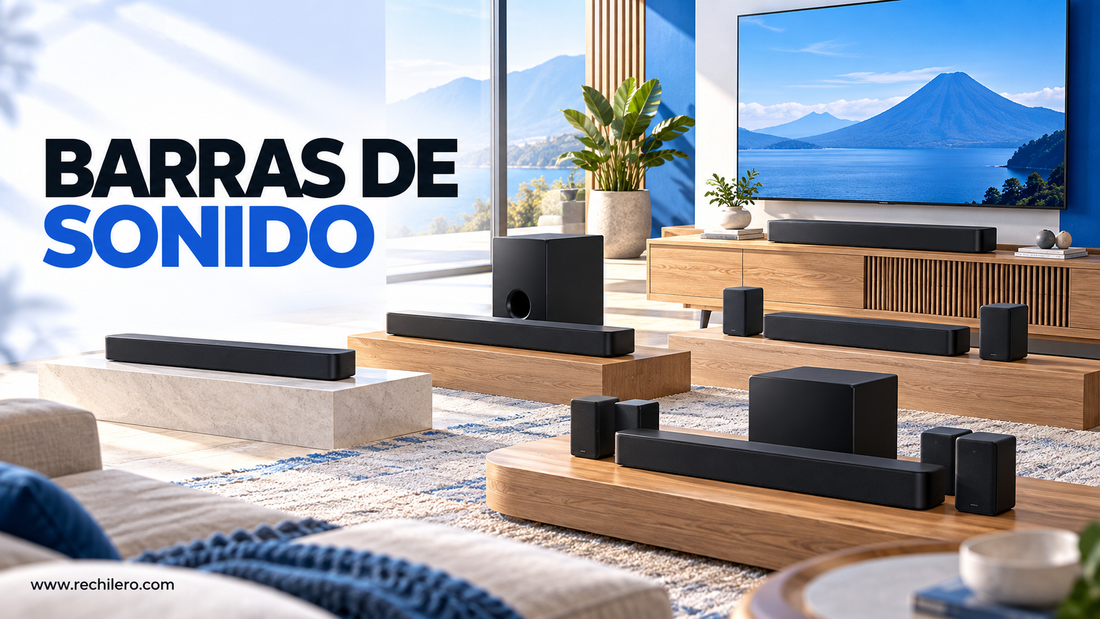 Portada original de Rechilero con distintas configuraciones de barras de sonido en una sala moderna.