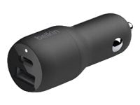 Belkin Dual Car Charger - Adaptador de corriente para el coche - 37 vatios - PD 3.0 - 2 conectores de salida (USB 24 pin USB-C)