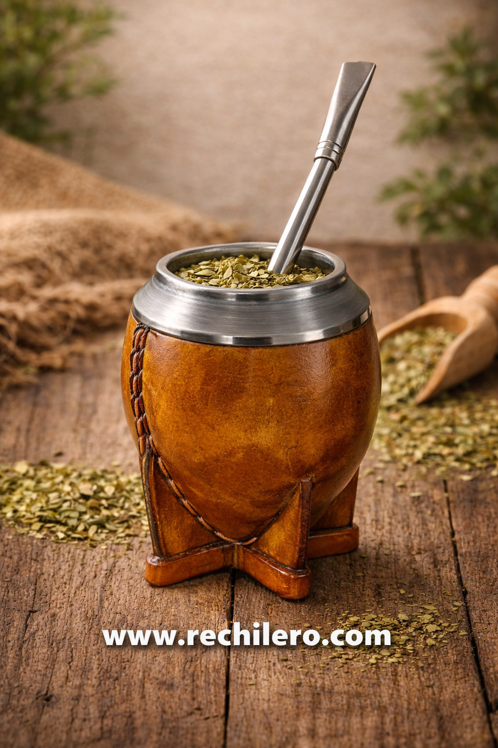 Mate artesanal con bombilla de acero inoxidable en Guatemala