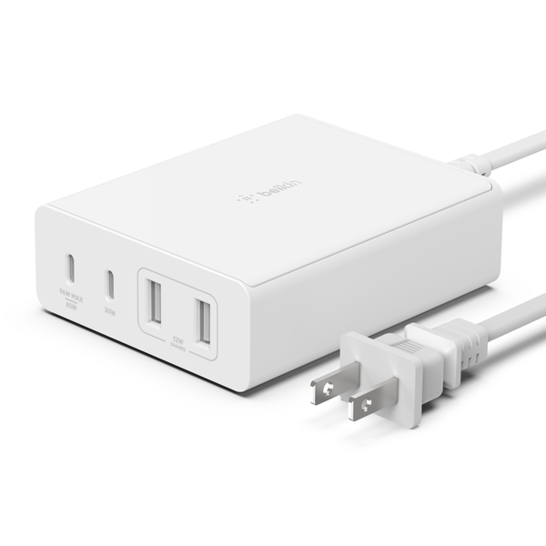 Belkin - Adaptador de corriente - tecnología GaN - 108 vatios - Fast Charge PD 3.0 - 4 conectores de salida (2 x USB 2 USB-C) - blanco Guatemala