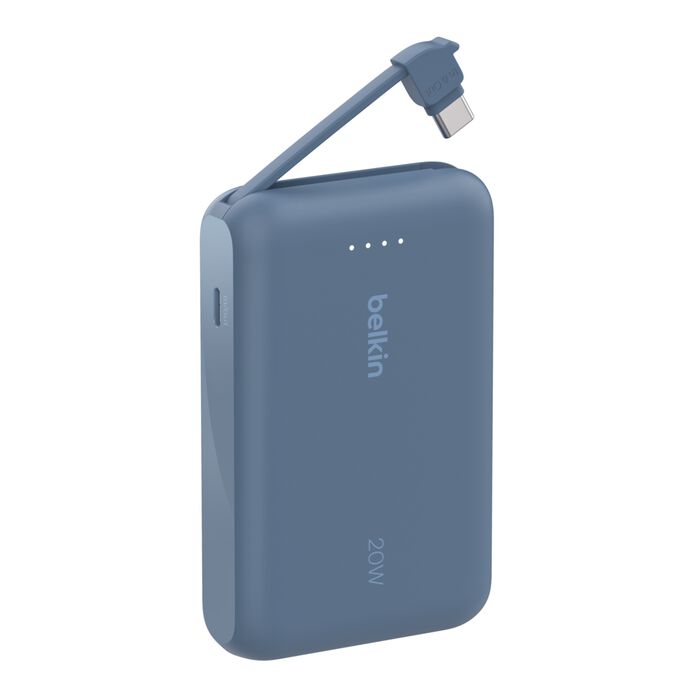 Batería externa Belkin BoostCharge 10K 20 W con cable USB-C integrado, azul