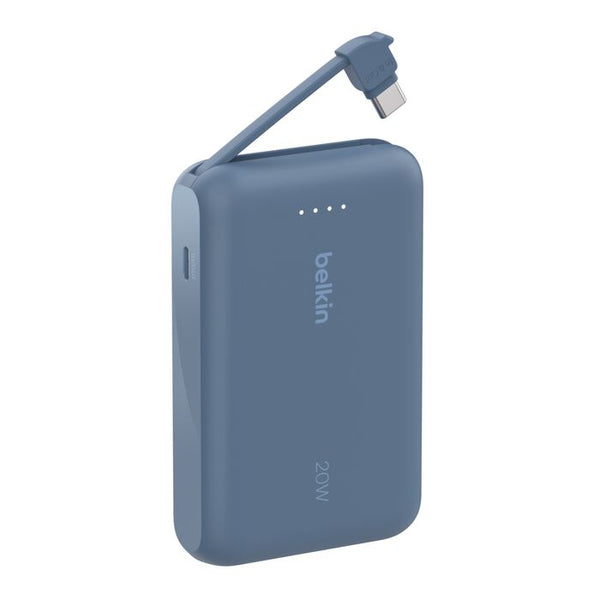 Batería externa Belkin BoostCharge 10K 20 W con cable USB-C integrado, azul