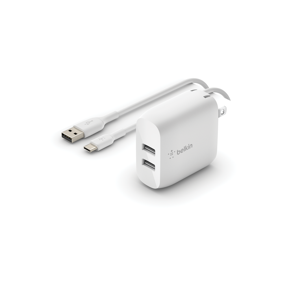 Belkin - Cargador de pared - 24 vatios - 4.8 A - 2 conectores de salida (2 x USB) - en el cable: USB-C Guatemala
