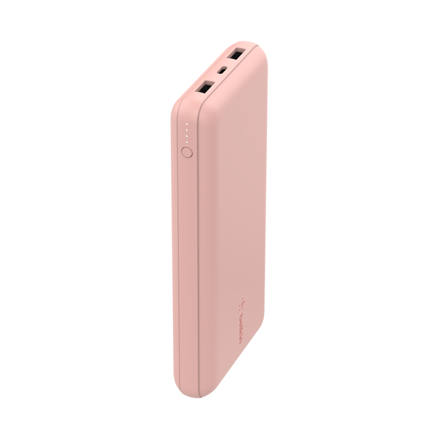 Belkin - Cargador portátil - 20000 mAh - 15 vatios - 3 A - 3 conectores de salida (24 pin USB-C, 2 x USB) - en el cable: USB-C - oro rosa Guatemala