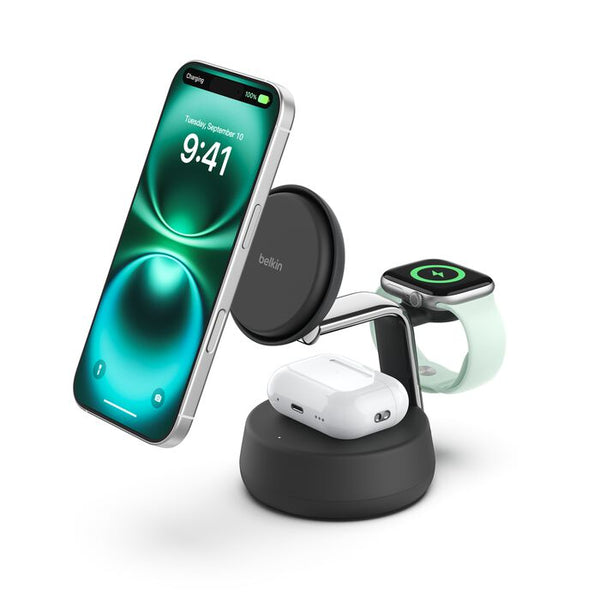 Base de carga magnética Belkin UltraCharge Pro 3 en 1 Qi2 25 W, carbón