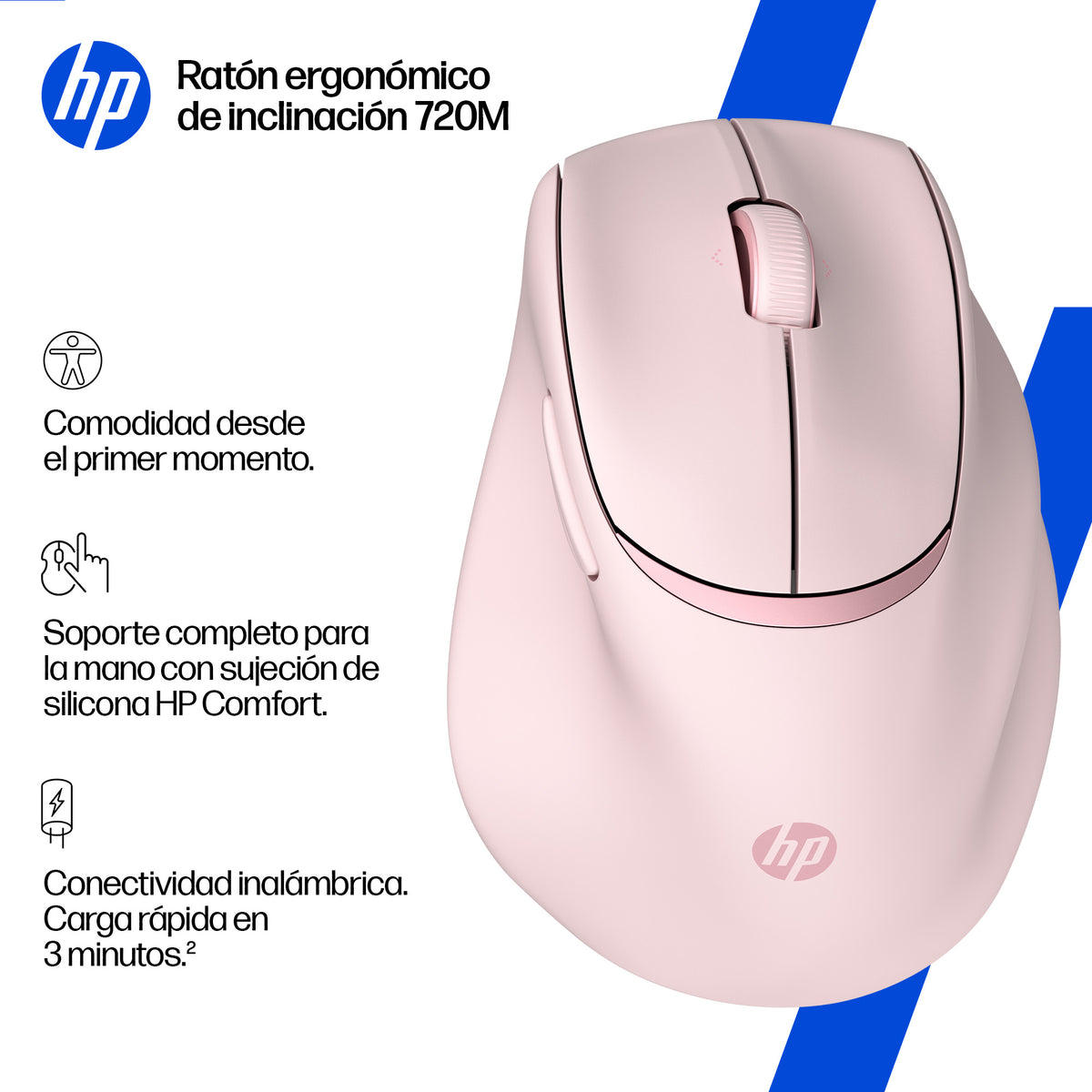HP - 720M - Mouse - Bluetooth - Wireless - Pink - Tilt Ergonomic Guatemala