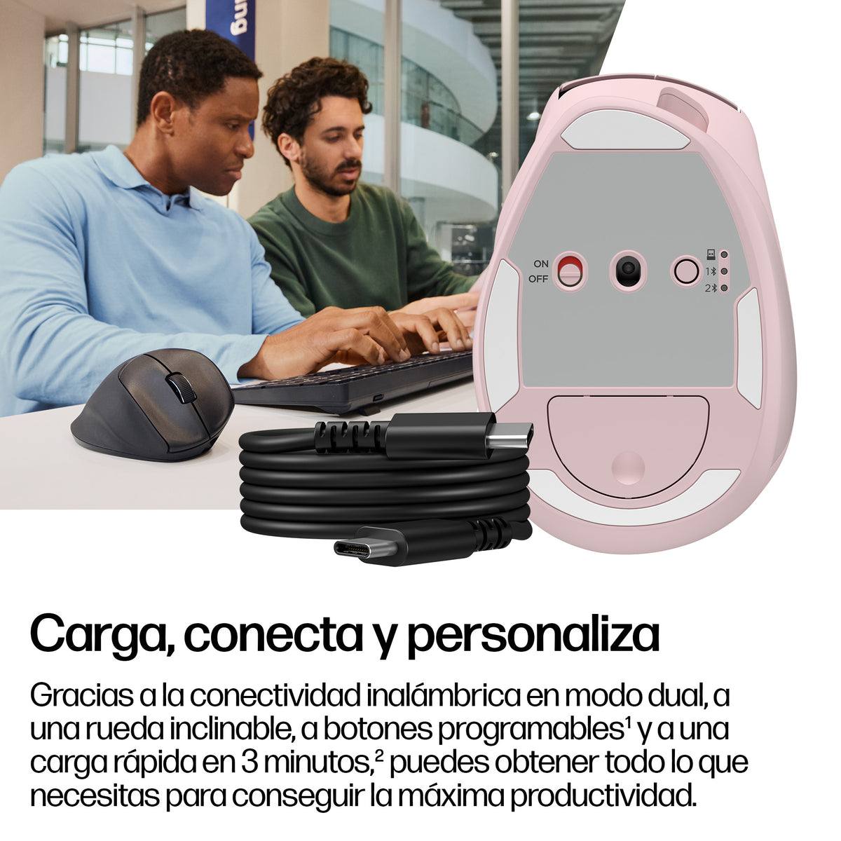 HP - 720M - Mouse - Bluetooth - Wireless - Pink - Tilt Ergonomic Guatemala