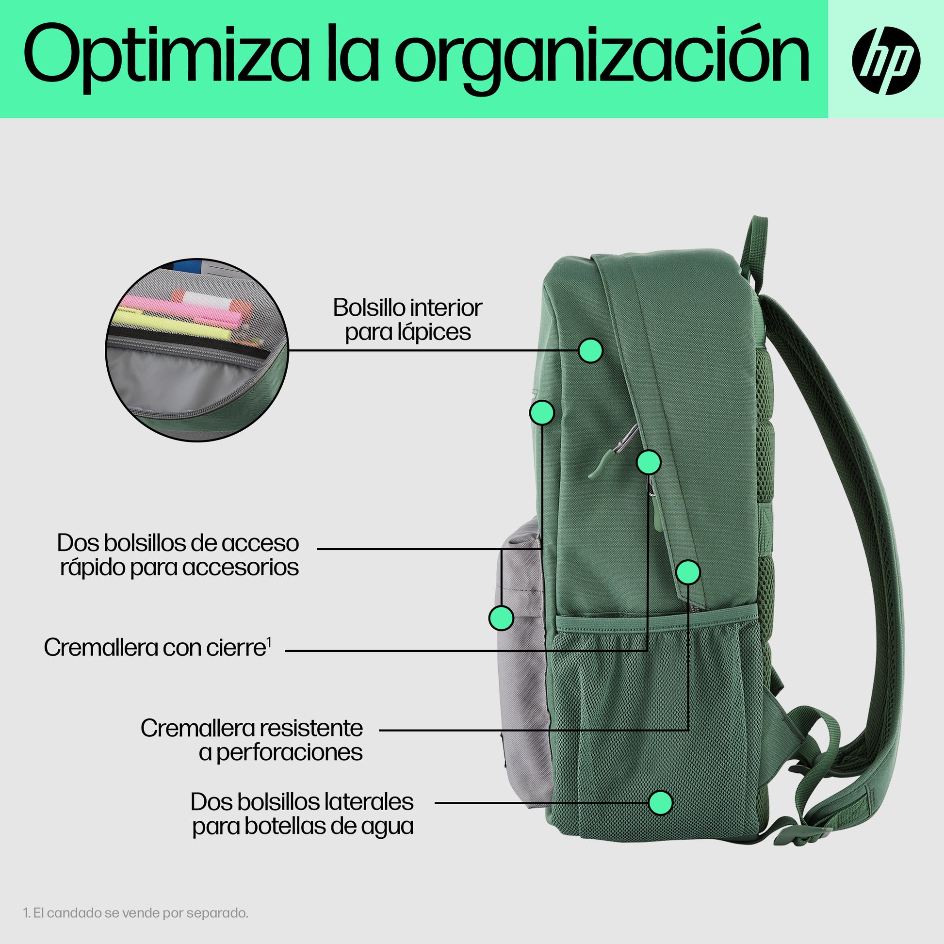 HP - Campus - mochila para transporte de portátil - 15.6\" - gris verde Guatemala