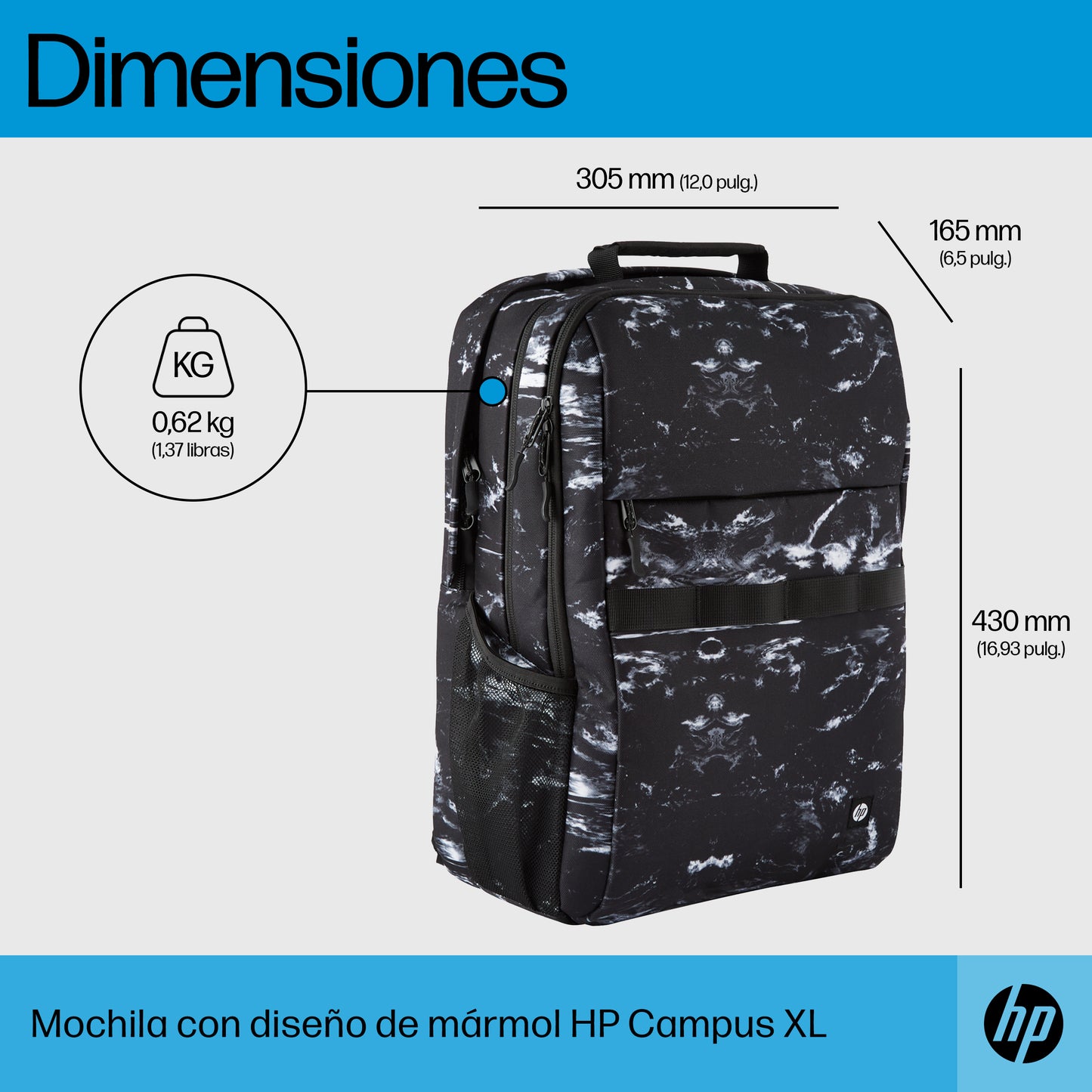 HP - Campus XL - mochila para transporte de portátil - 16.1" - mármol piedra Guatemala