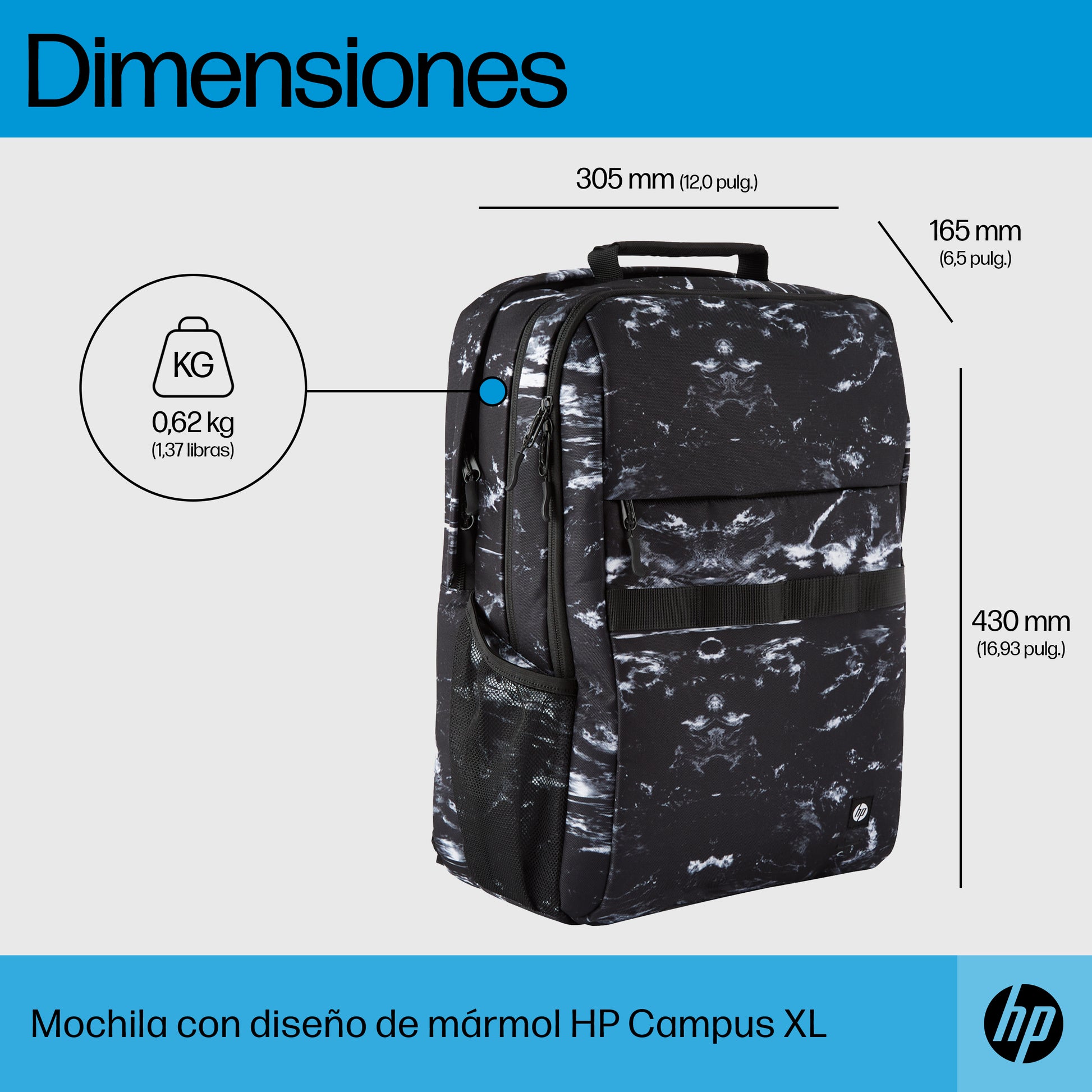 HP - Campus XL - mochila para transporte de portátil - 16.1" - mármol piedra Guatemala