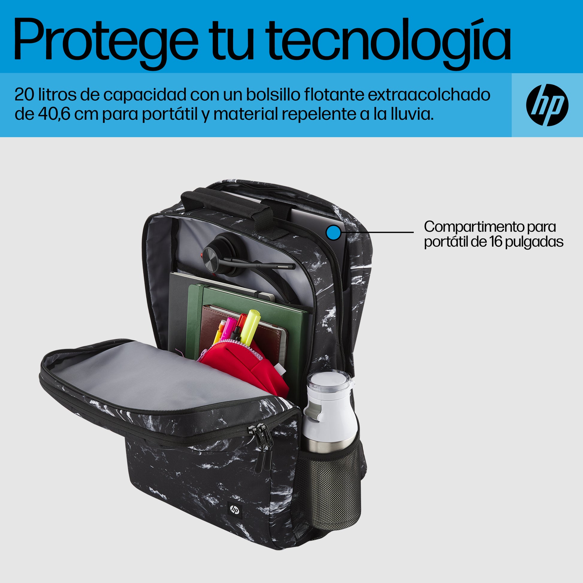 HP - Campus XL - mochila para transporte de portátil - 16.1" - mármol piedra Guatemala