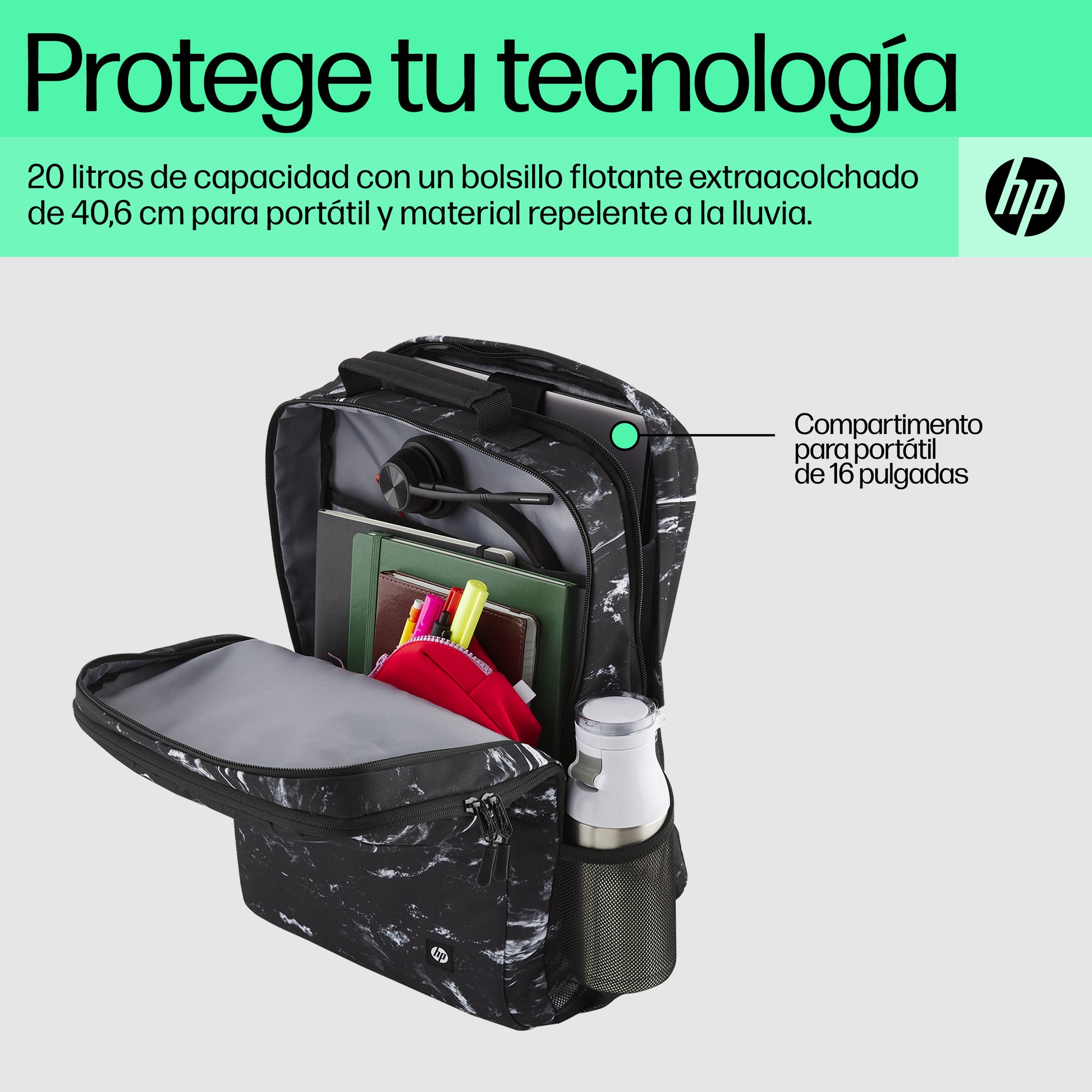 HP - Campus XL - mochila para transporte de portátil - 16.1" - mármol piedra Guatemala