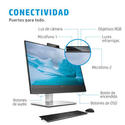 HP E24mv G4 Conferencing Monitor - E-Series - monitor LED - 23.8\" - 1920 x 1080 Full HD (1080p) @ 60 Hz - IPS - 250 cd/m² - 1000:1 - 5 ms - HDMI VGA DisplayPort - altavoces - plata cabezal negro Guatemala