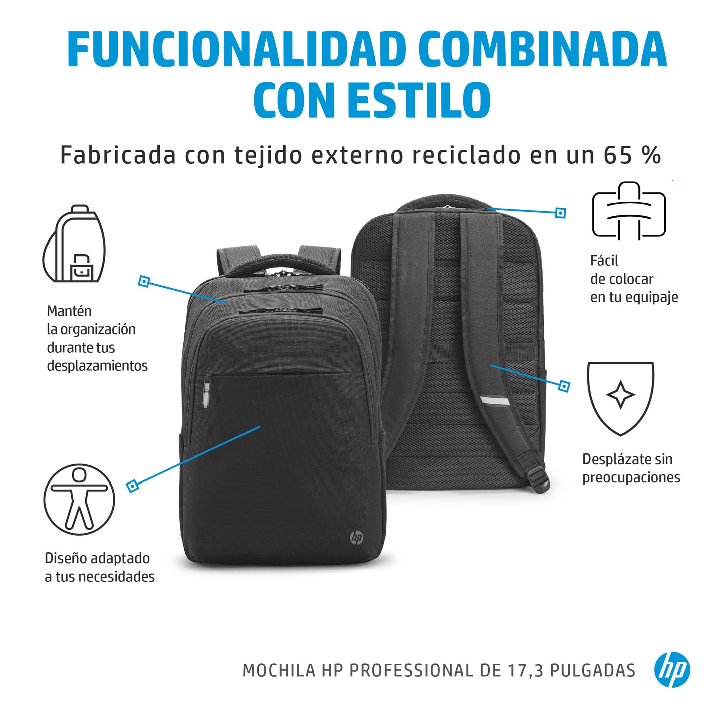 HP Professional - Mochila para transporte de portátil - 17.3\" - forro interior azul atlántico - para OMEN Transcend by HP Laptop 16 Victus by HP Laptop 15 Laptop 15 Pavilion x360 Laptop Guatemala