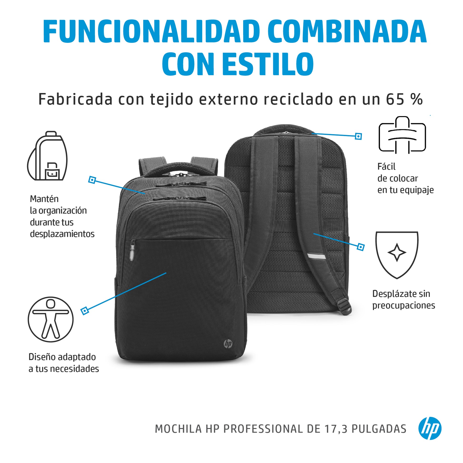 HP Professional - Mochila para transporte de portátil - 17.3\" - forro interior azul atlántico - para OMEN Transcend by HP Laptop 16 Victus by HP Laptop 15 Laptop 15 Pavilion x360 Laptop Guatemala