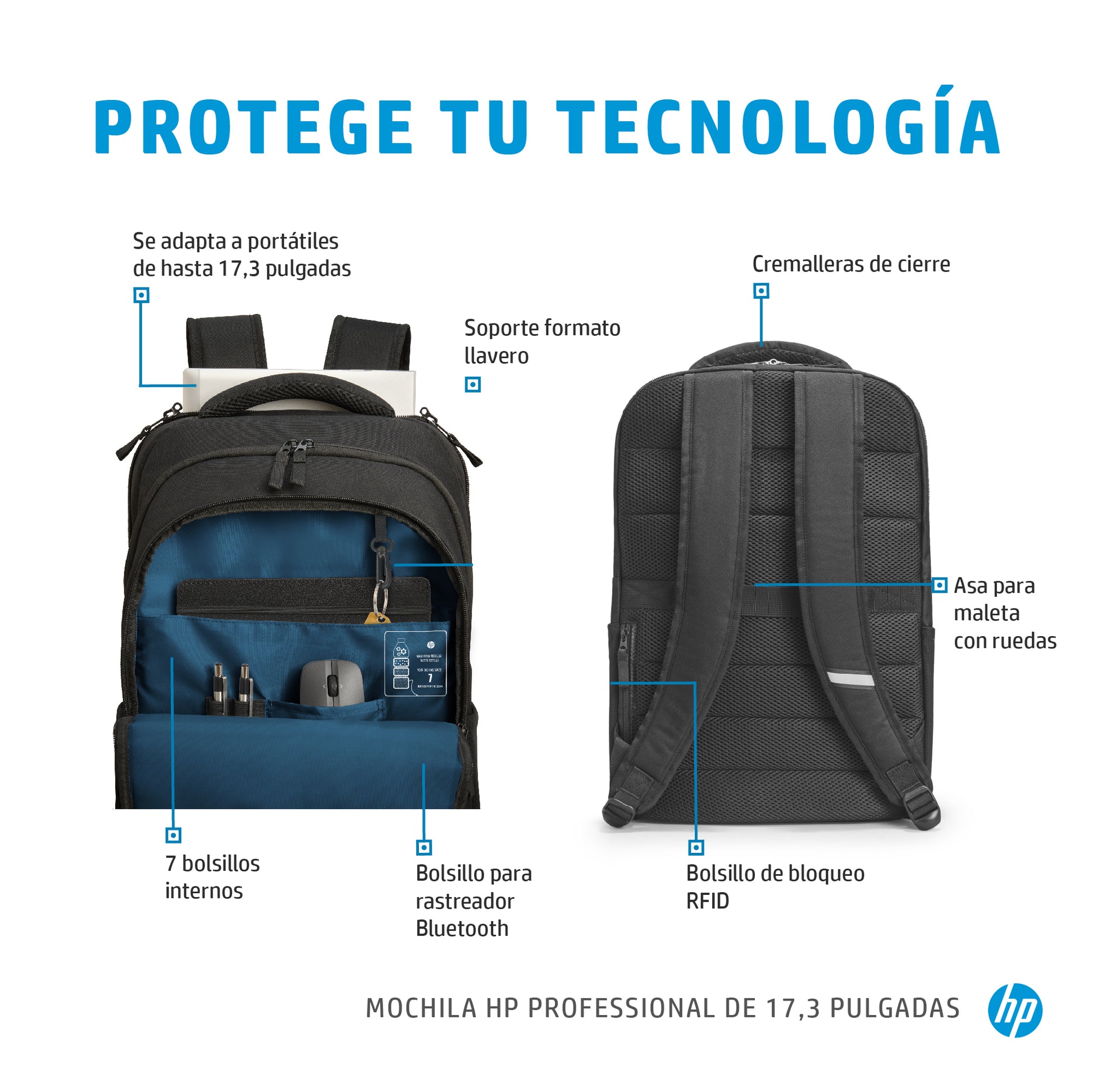 HP Professional - Mochila para transporte de portátil - 17.3\" - forro interior azul atlántico - para OMEN Transcend by HP Laptop 16 Victus by HP Laptop 15 Laptop 15 Pavilion x360 Laptop Guatemala