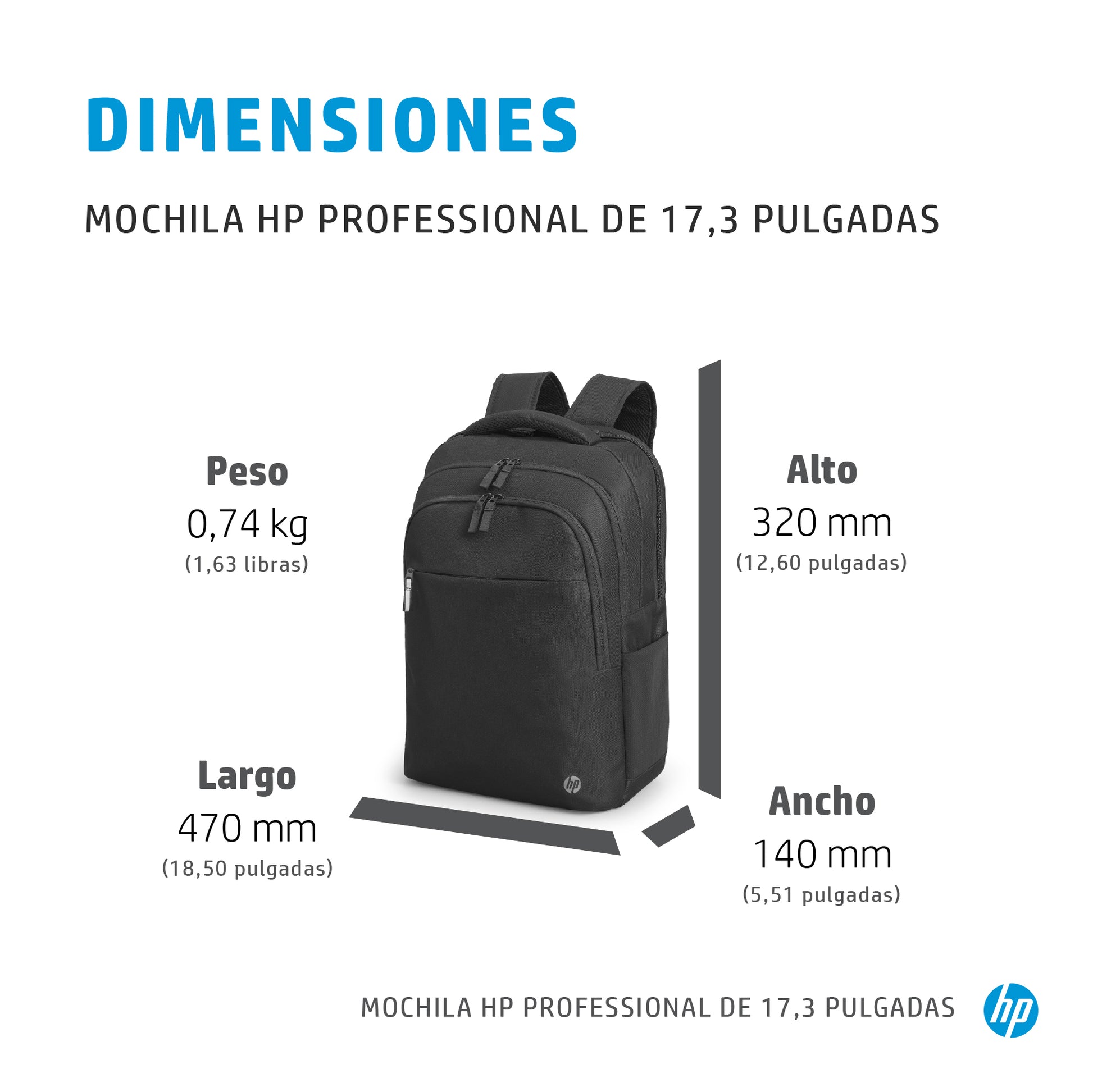 HP Professional - Mochila para transporte de portátil - 17.3\" - forro interior azul atlántico - para OMEN Transcend by HP Laptop 16 Victus by HP Laptop 15 Laptop 15 Pavilion x360 Laptop Guatemala