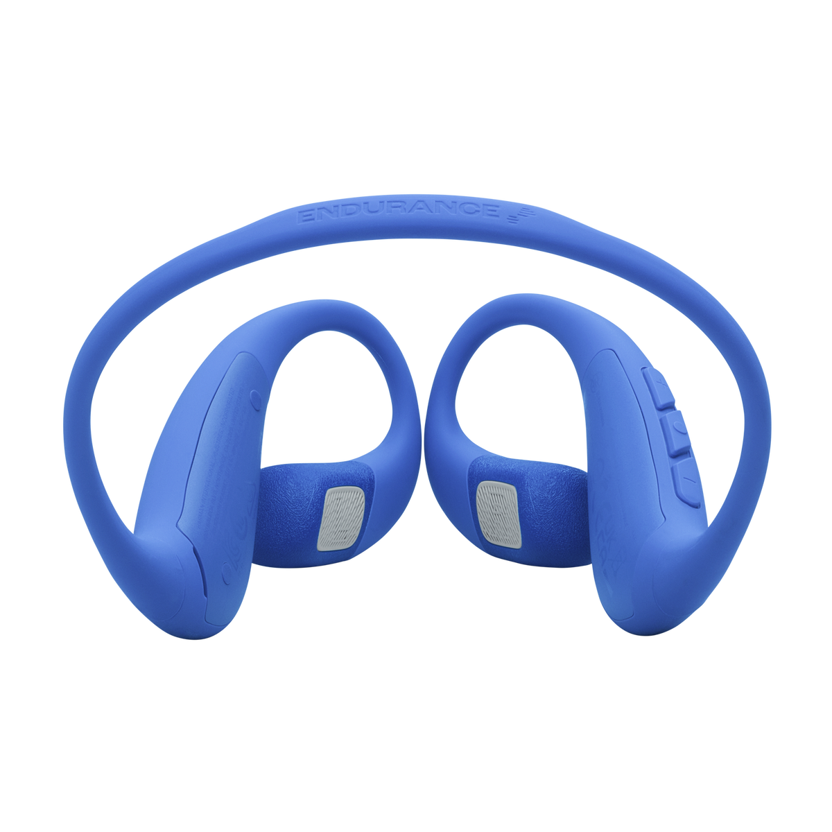 Vista posterior de los JBL Endurance Pace azules con banda para el cuello