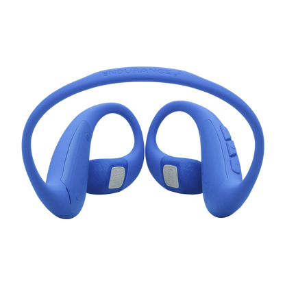 Vista posterior de los JBL Endurance Pace azules con banda para el cuello