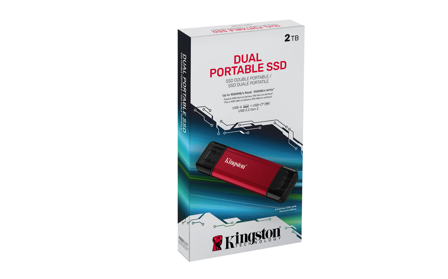 Kingston - External hard drive - 2TB Dual USB-A/C Portable SSD, Guatemala