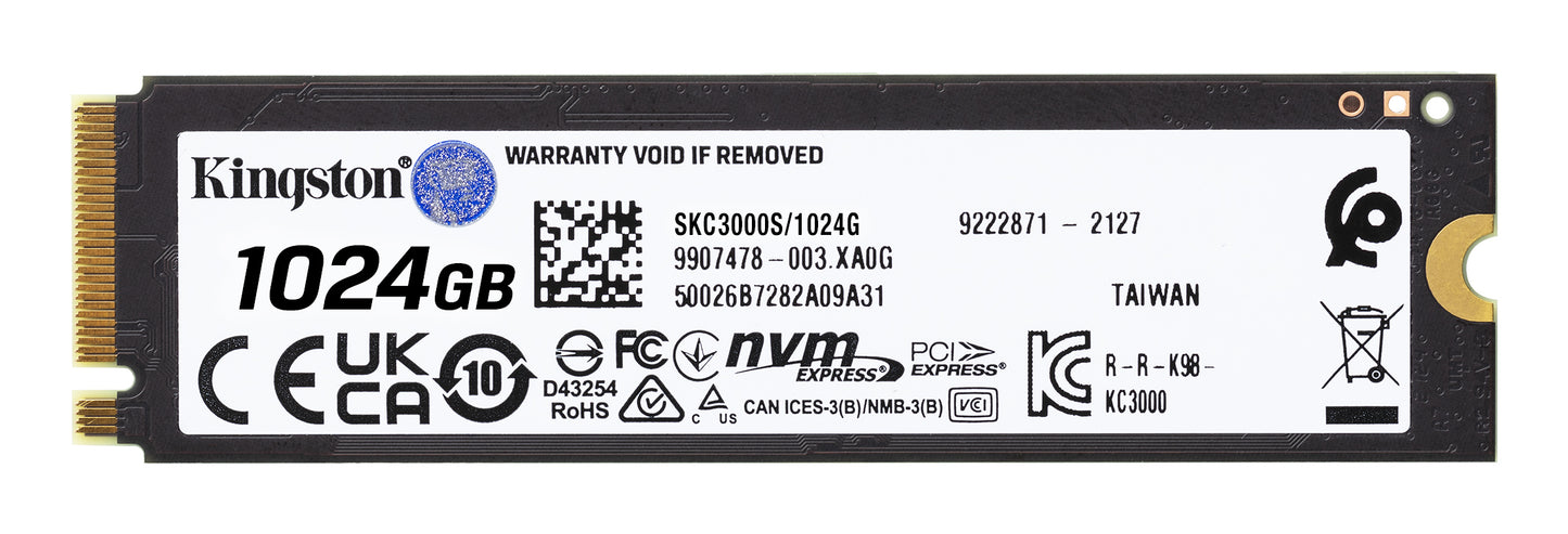 Kingston KC3000 - SSD - 1024 GB - interno - M.2 2280 - PCIe 4.0 (NVMe) - para Intel Next Unit of Computing 12 Pro Kit - NUC12WSKi5 Guatemala