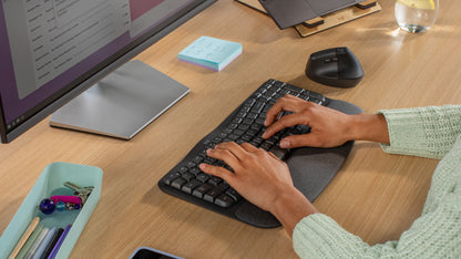 Logitech Ergo Series Wave Keys Wireless Ergonomic Keyboard with Cushioned Palm Rest, Graphite - Teclado - con reposamanos acolchado - inalámbrico - Bluetooth LE - grafito Guatemala