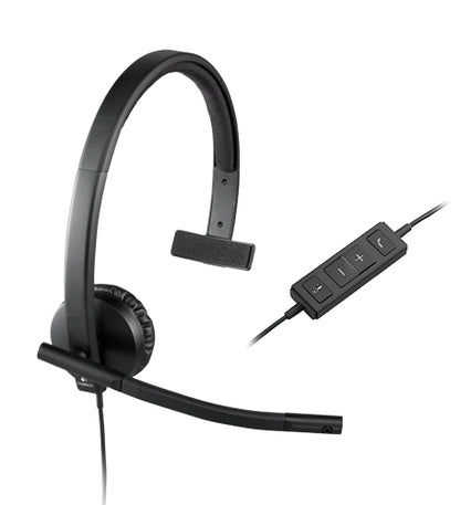 Logitech H570e Wired Headset, Mono Headphones with Noise-Cancelling Microphone, USB, in-Line Controls with Mute Button, Indicator LED, PC/Mac/Laptop - Black - Auricular - en oreja - cableado Guatemala