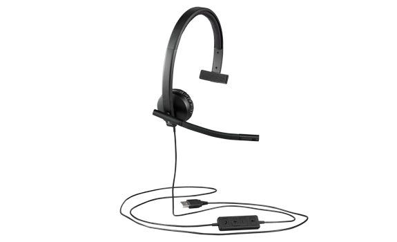 Logitech H570e Wired Headset, Mono Headphones with Noise-Cancelling Microphone, USB, in-Line Controls with Mute Button, Indicator LED, PC/Mac/Laptop - Black - Auricular - en oreja - cableado Guatemala