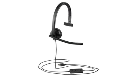 Logitech H570e Wired Headset, Mono Headphones with Noise-Cancelling Microphone, USB, in-Line Controls with Mute Button, Indicator LED, PC/Mac/Laptop - Black - Auricular - en oreja - cableado Guatemala