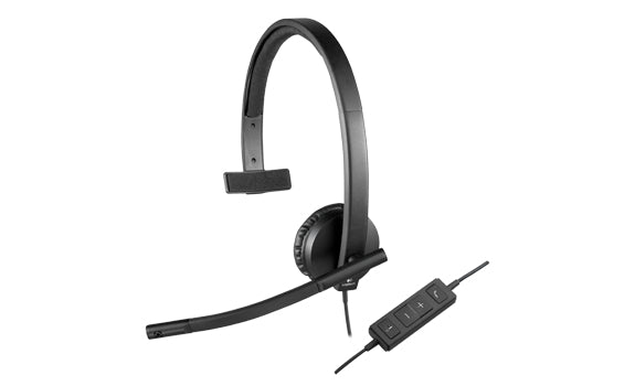 Logitech H570e Wired Headset, Mono Headphones with Noise-Cancelling Microphone, USB, in-Line Controls with Mute Button, Indicator LED, PC/Mac/Laptop - Black - Auricular - en oreja - cableado Guatemala