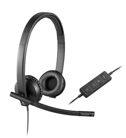 Logitech H570e Wired Headset Stereo Headphones with Noise-Cancelling Microphone USB in-Line Controls with Mute Button Indicator LED PC/Mac/Laptop - Black - Auricular - en oreja - cableado - USB - Certificado para Skype Empresarial con certificación Lync 2013 Guatemala