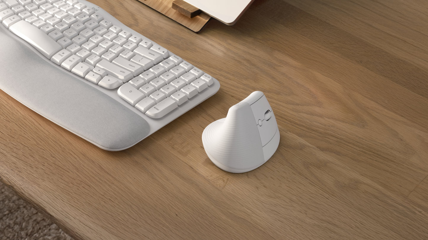 Logitech Lift Vertical Ergonomic Mouse - Ratón vertical - ergonómico - 6 botones - inalámbrico - 2.4 GHz Bluetooth - receptor de USB Logitech Logi Bolt - blanco hueso Guatemala