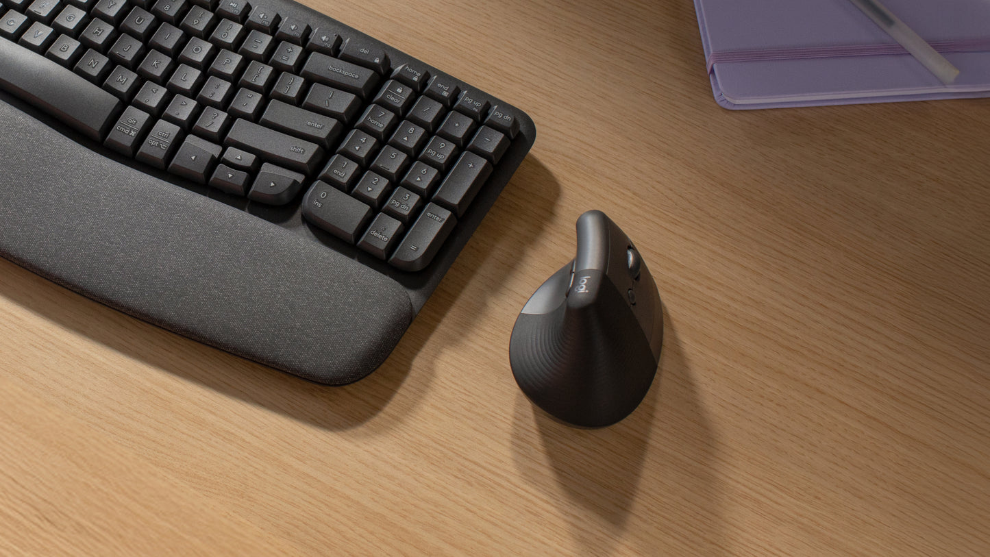 Logitech Lift Vertical Ergonomic Mouse - Ratón vertical - ergonómico - 6 botones - inalámbrico - 2.4 GHz Bluetooth - receptor de USB Logitech Logi Bolt - grafito Guatemala