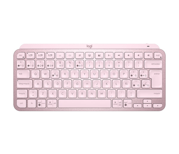 Logitech MX Keys Mini - eclado - Inalámbrico - Español - Bluetooth 5.0 / Bluetooth / 2.4 GHz / USB-C - Ergonomic Design - Rosa Guatemala