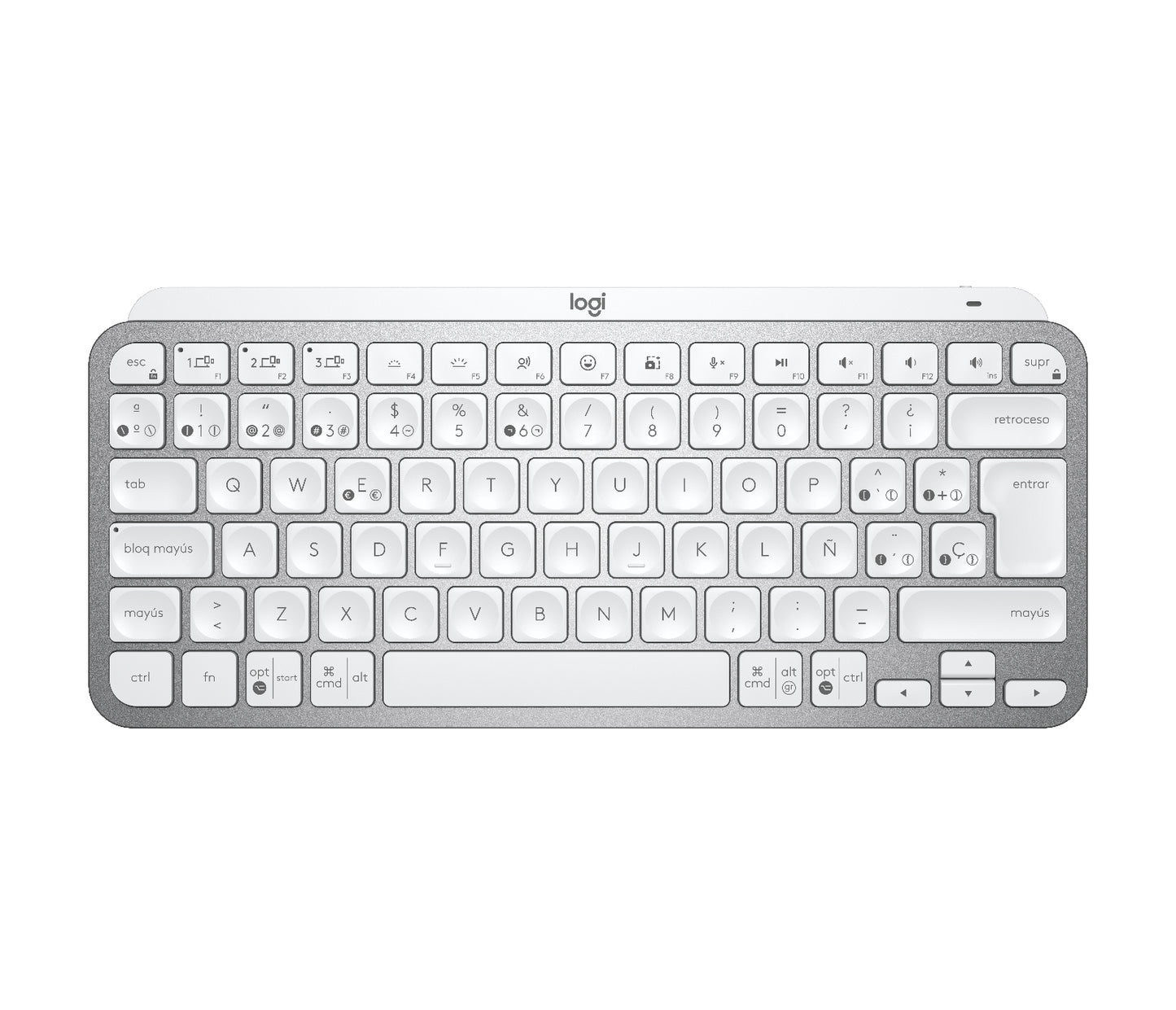 Logitech MX Keys Mini - Teclado - Inalámbrico - Español - USB / Bluetooth 5.0 / Bluetooth - Ergonomic Design - Gris pálido Guatemala