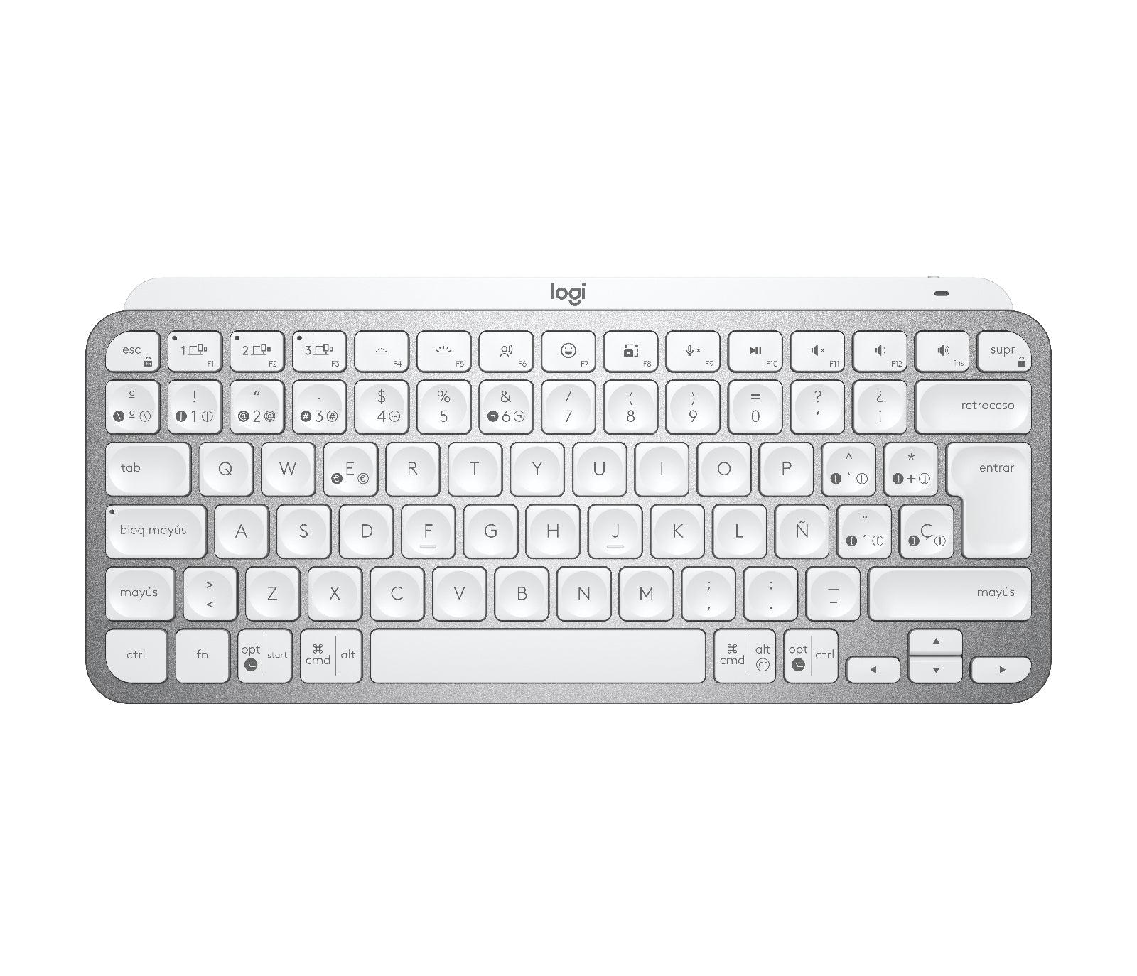 Logitech MX Keys Mini - Teclado - Inalámbrico - Español - USB / Bluetooth 5.0 / Bluetooth - Ergonomic Design - Gris pálido Guatemala