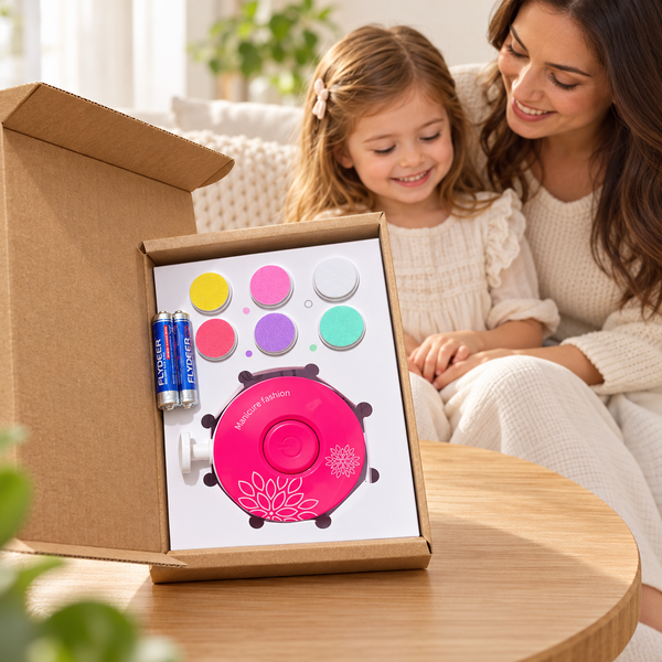 Set de manicura eléctrico infantil rosado — 6 cabezales — portada ambientada