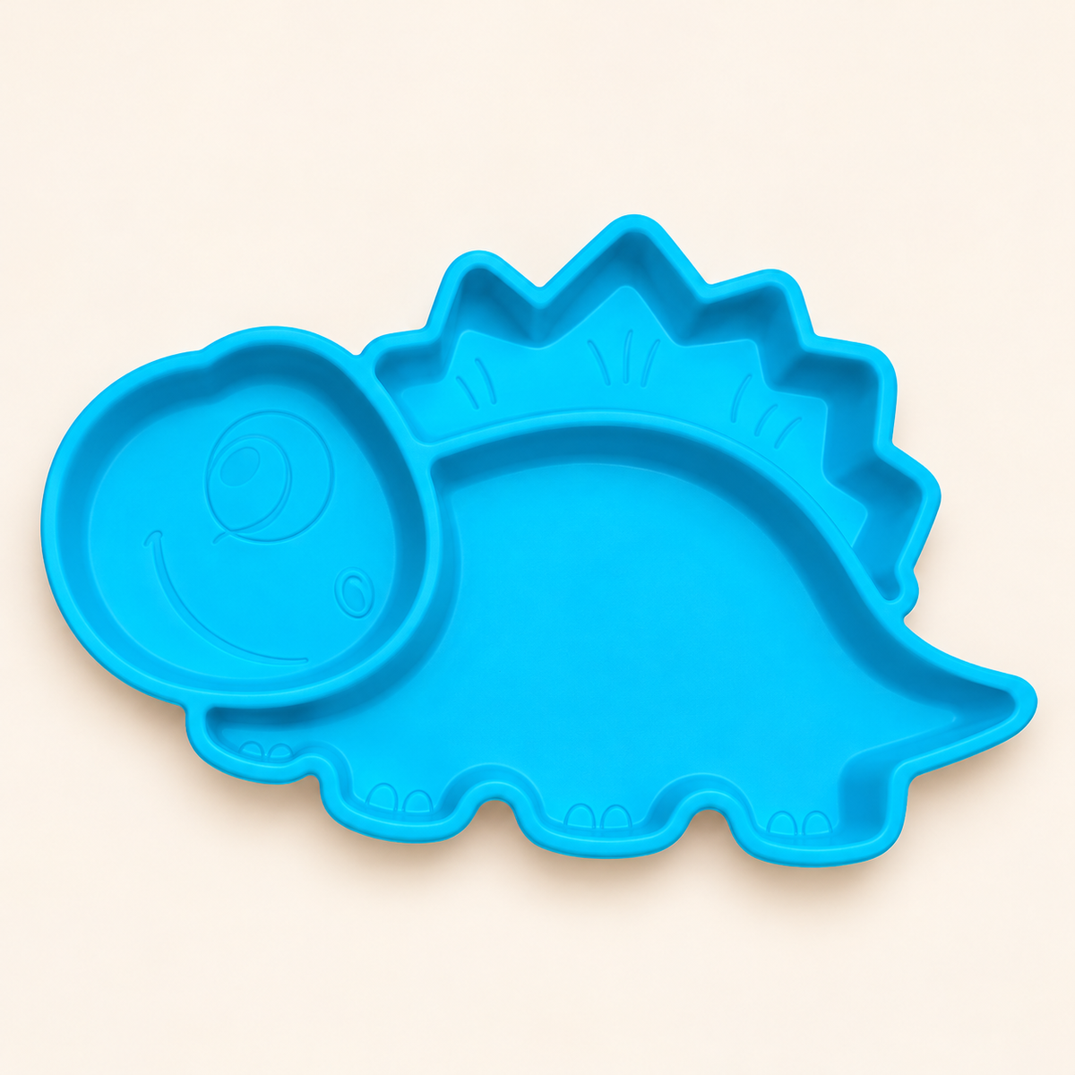 Plato dinosaurio con compartimentos y ventosas — Azul — fotografía retocada con IA