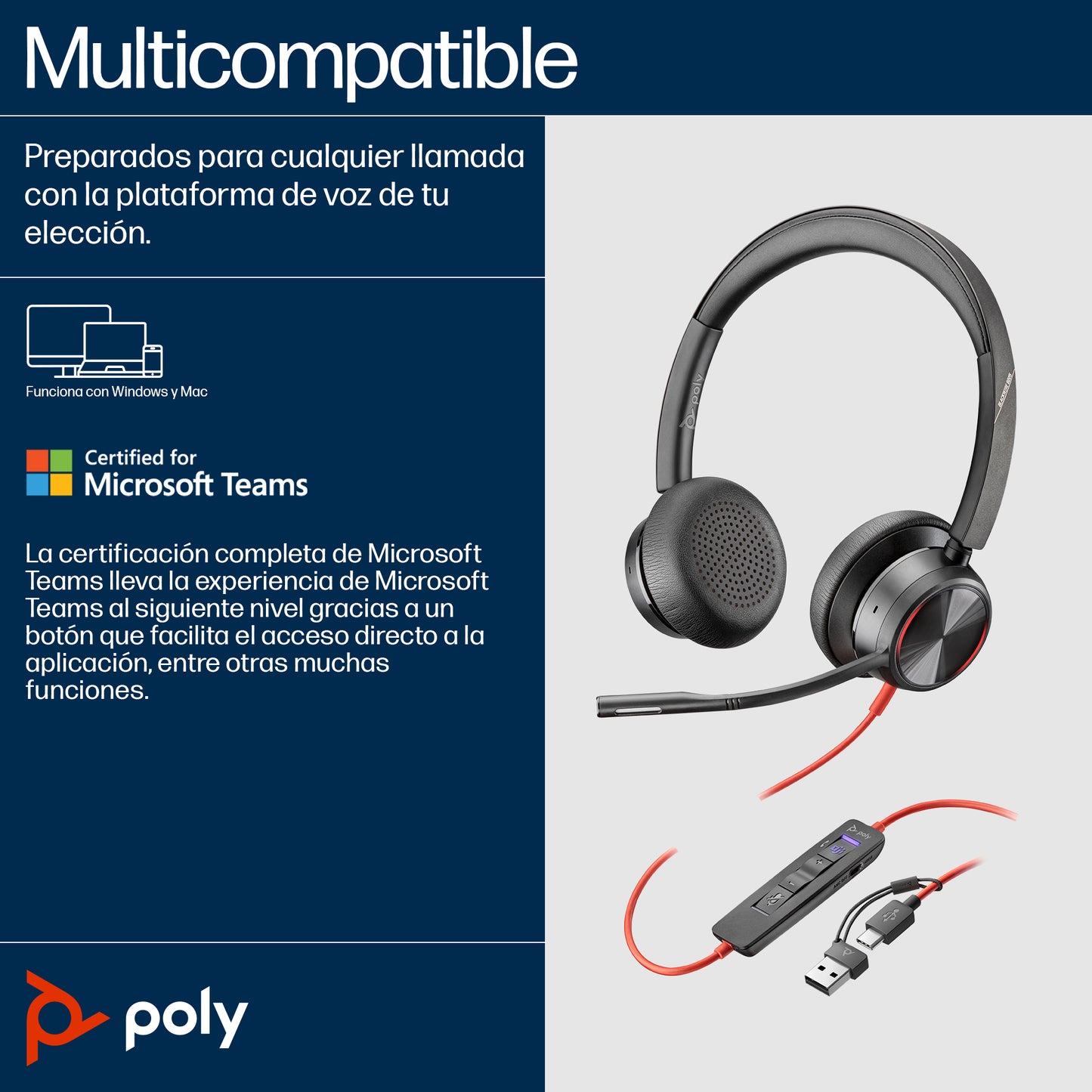 POLY - Headphones - Wired - Blackwire 8225 Stereo Guatemala