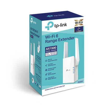 TP-Link RE505X - AX1500 Wi-Fi 6 Range Extender - Speed 300Mbps at 2.4GHz + 867Mbps at 5GHz-2 × External Antennas - 1 × 10/100Mbps Port - Wall Plugged Guatemala