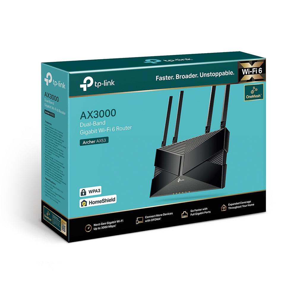 TP-Link - Router - Archer AX53 - Wi-Fi 6 Gigabit de doble banda - 2402 Mbps en 5 GHz y 574 Mbps en la banda de 24 GHz garantizan una transmisión más fluida - tecnología OFDMA aumenta la capacidad 4 veces para permitir la transmisión simultánea a más dispositivos Guatemala
